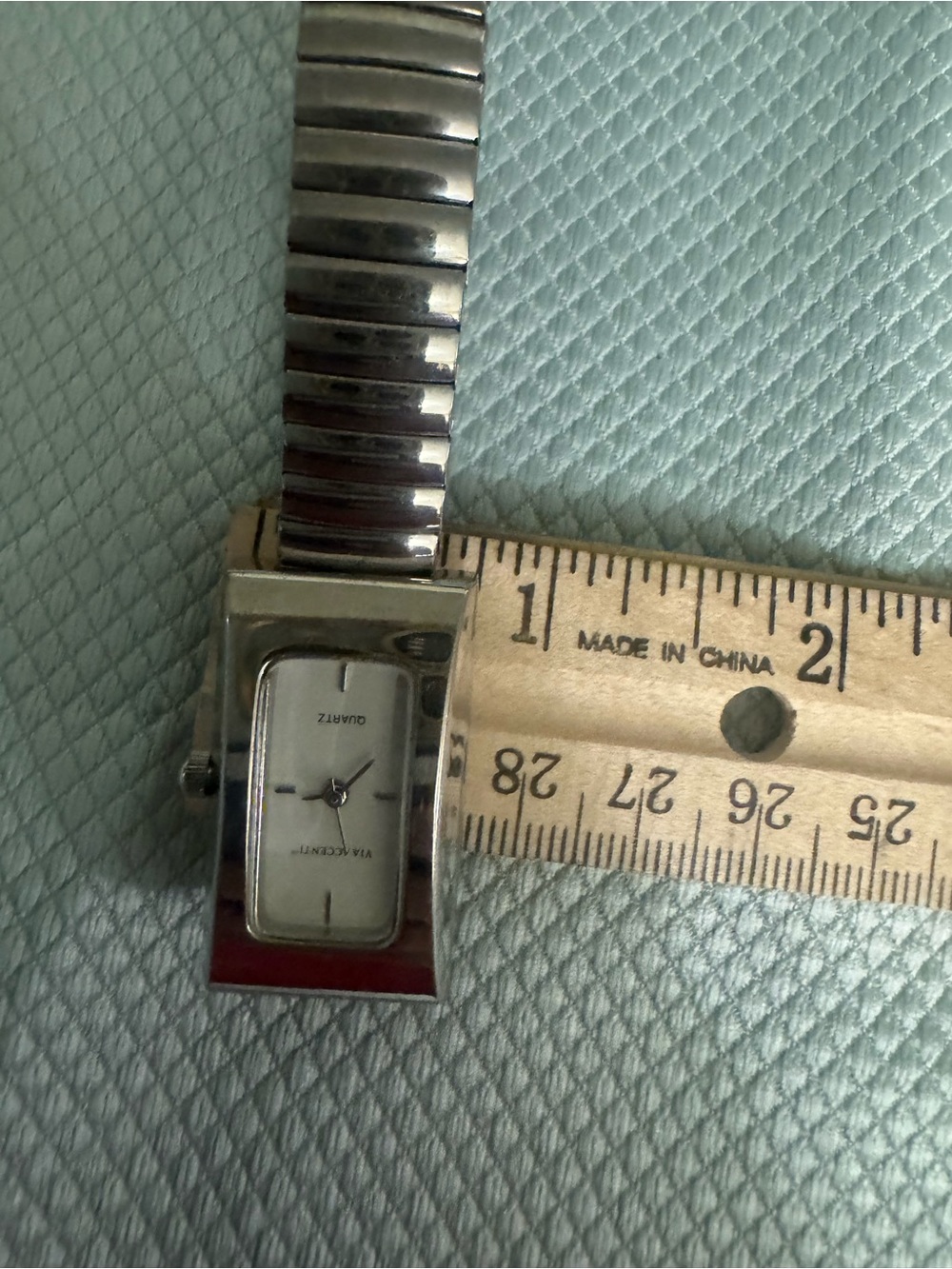 Rectangular Silver Quartz Watch with Stretch Band